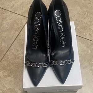 Calvin Klein Black Heels with Chain Accent